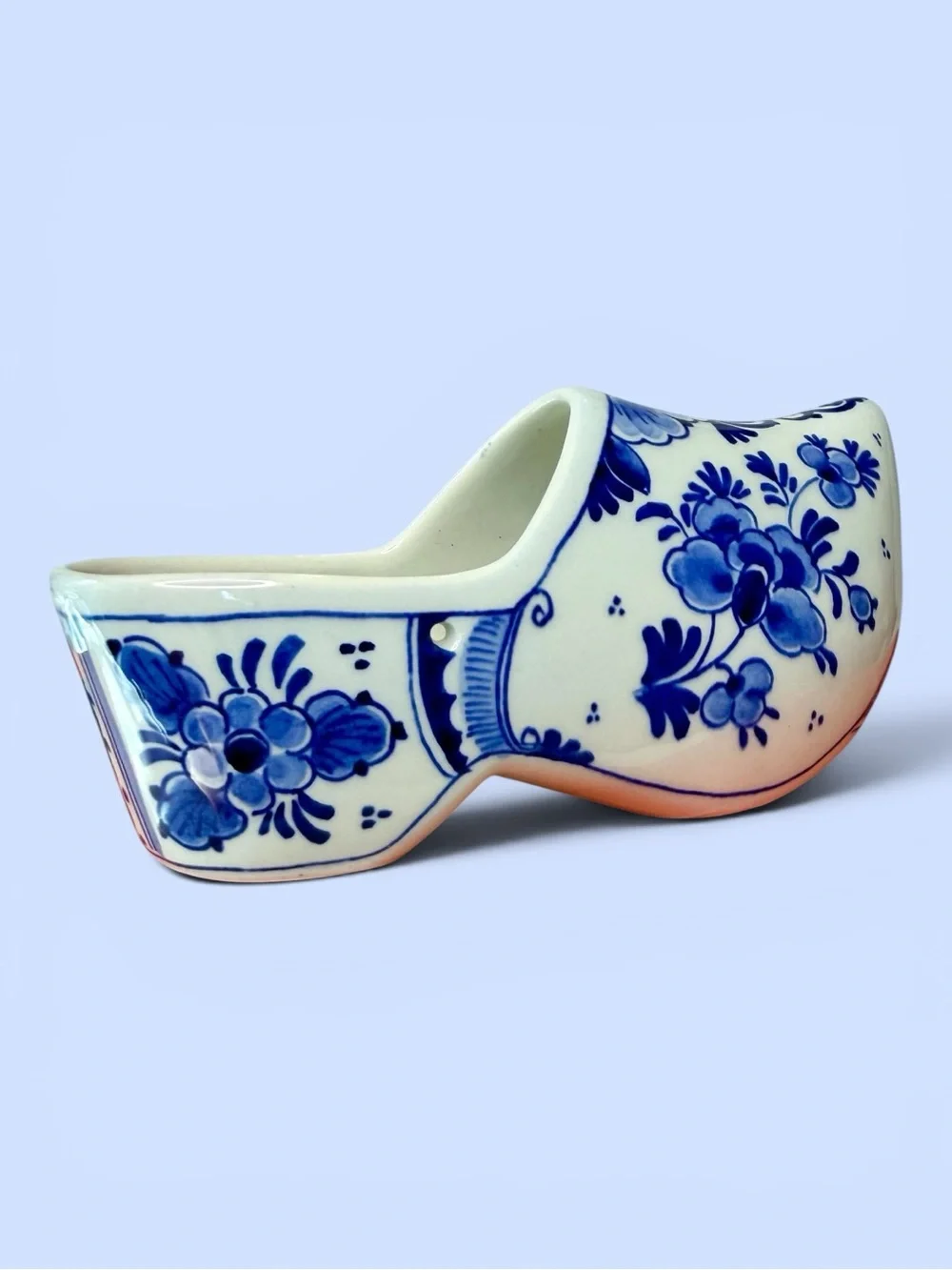 VTG Delft Blue Ceramic Clog Hand Painted Holland Dutch Shoe Original Paper Label